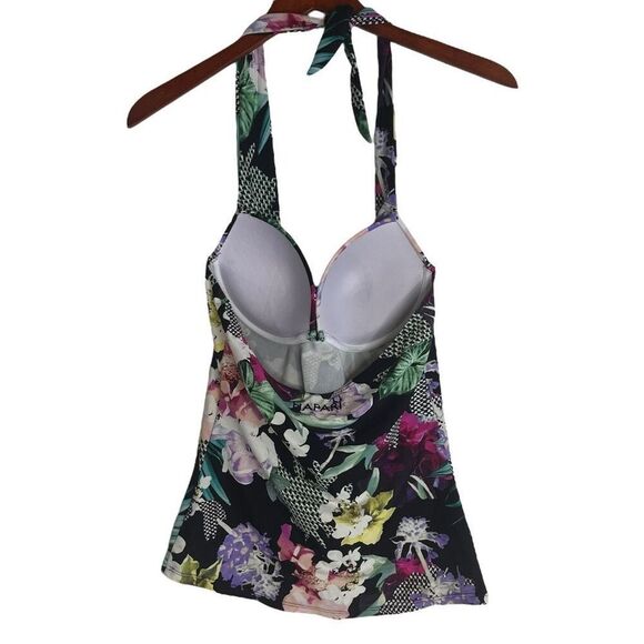 Hapari Womens Floral Halter Sweetheart Neck Backless Tankini Top Swimwear Medium - Picture 12 of 15